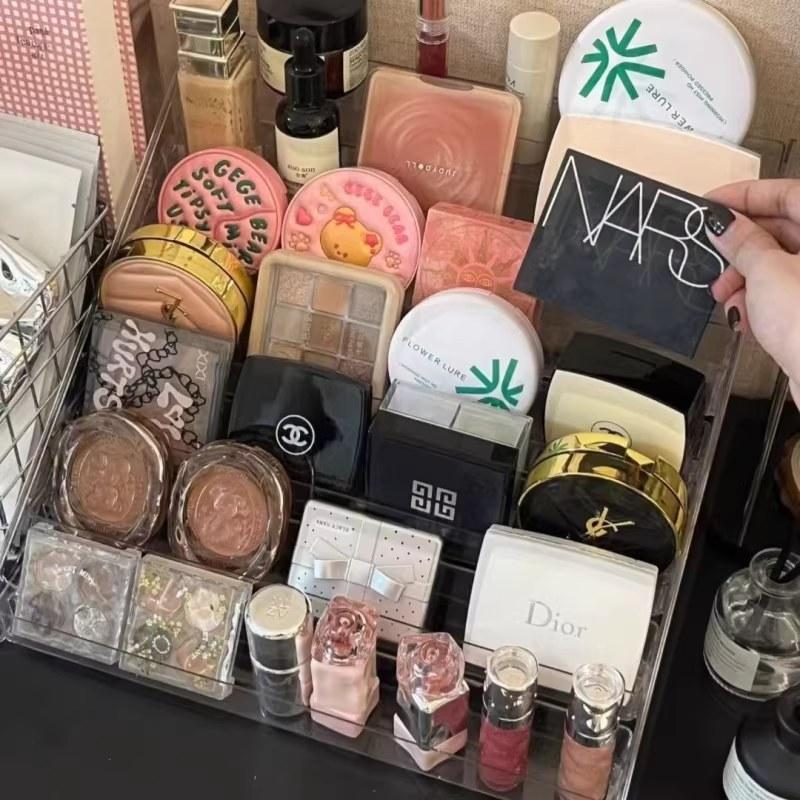 化妆品收纳盒置物架桌面透明亚克力香水展示架眼影盘梳妆台好物